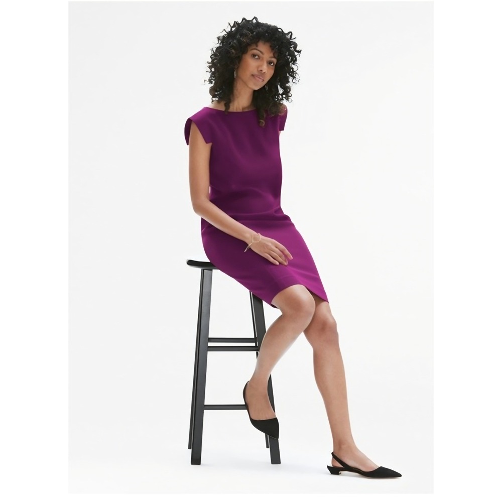 MM LaFleur Etsuko Dress Magenta Purple Cap Sleve Sheath Workwear Pockets Size 10